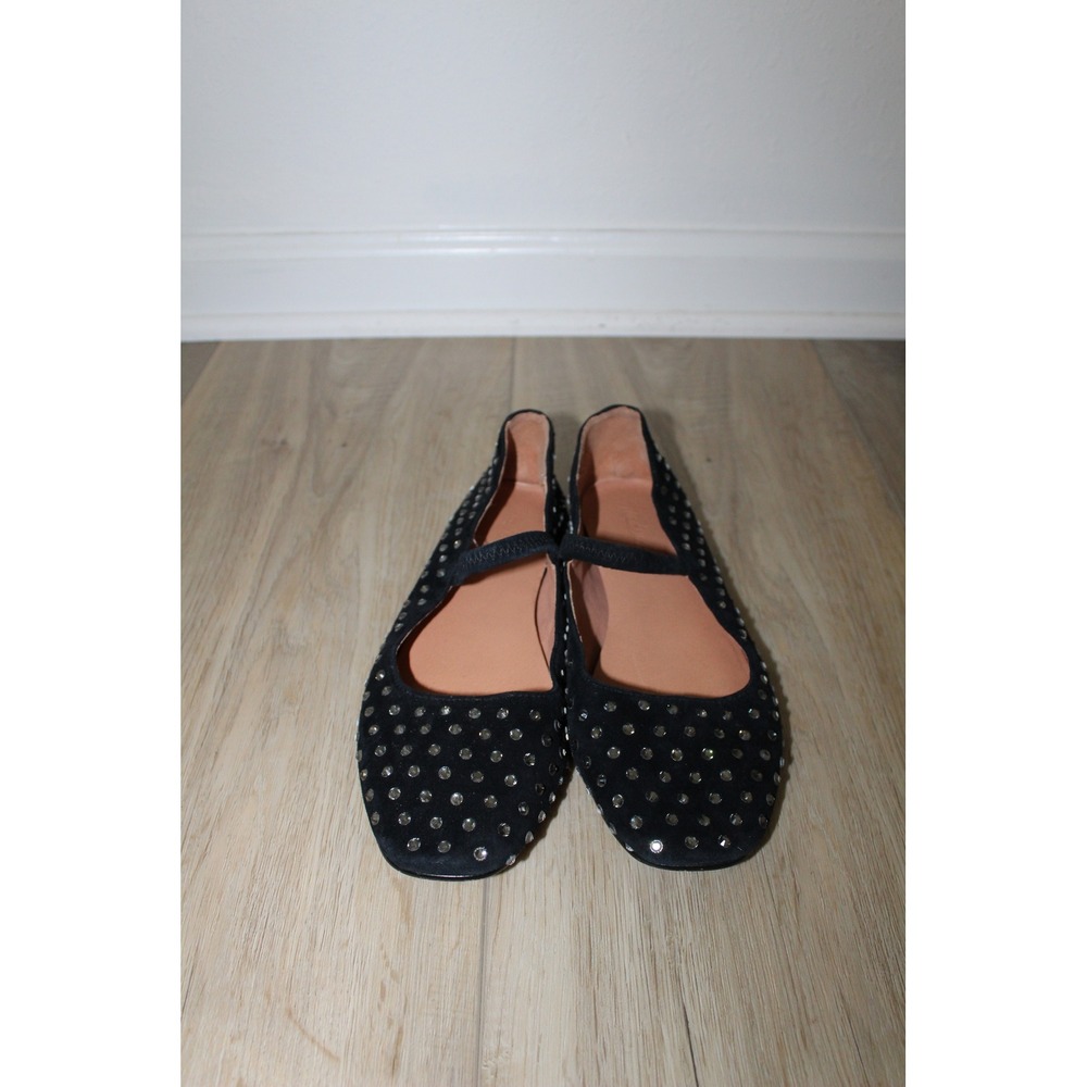Madewell Black Suede Studded Mary Jane Flats Square Toe Silver Studs Size 7